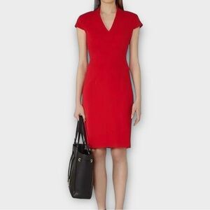Reiss Valeria Pencil V-Neck Shift Dress, size 0 UK 32, red